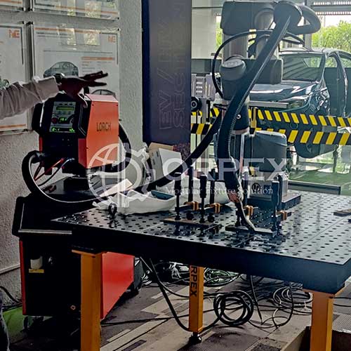 1500x100m 2D Welding Table | Orpex Modutech Round Pipe Frame Fixture Example